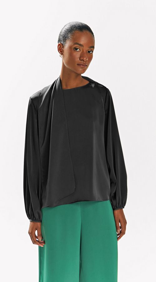 Blusa Iódice Decote Redondo Manga Longa Com Faixa Preto