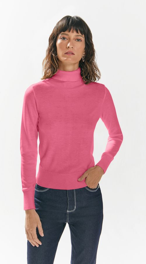Blusa Iódice Gola Alta Manga Longa Tricôt Rosa