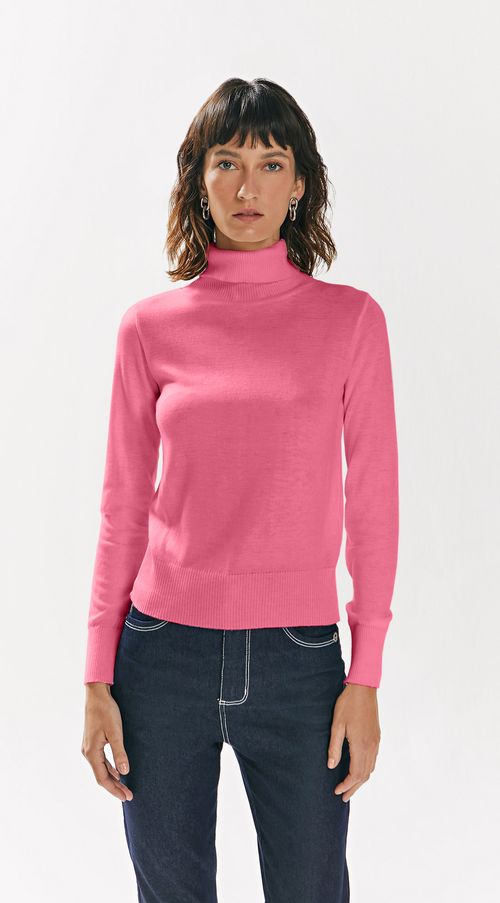 Blusa Iódice Gola Alta Manga Longa Tricôt Rosa