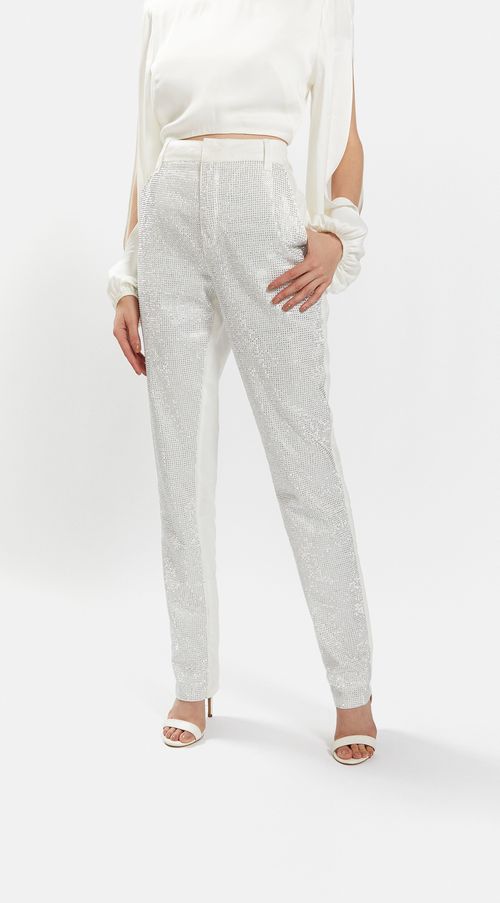 Calca Iódice Alfaiataria Cós Alto Com Termocolante Off White