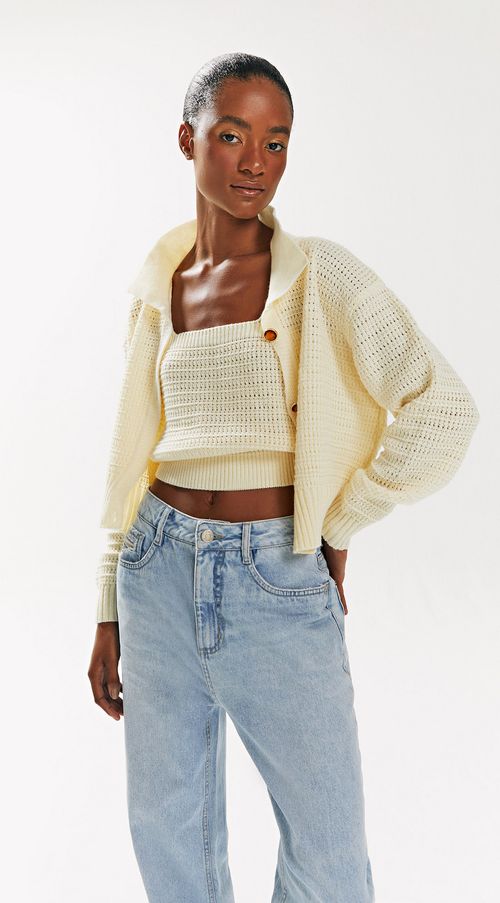 Cardigan Iódice Malha Liso Com Botões Cru