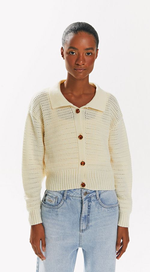 Cardigan Iódice Malha Liso Com Botões Cru
