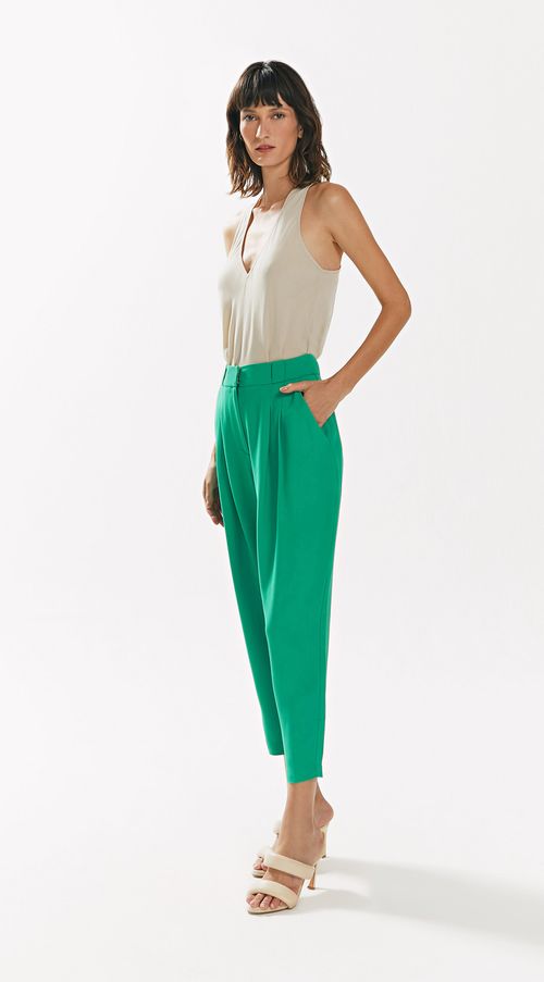 Calca Iódice Cenoura Cós Alto Com Pregas Verde