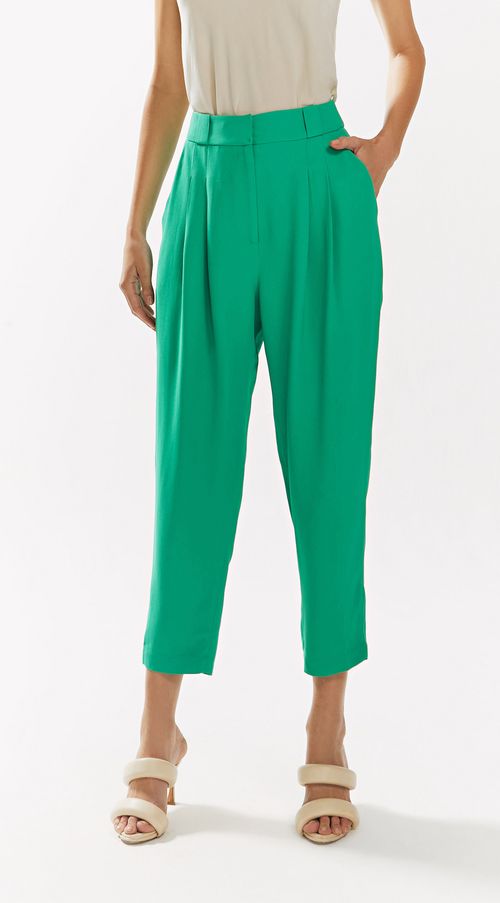 Calca Iódice Cenoura Cós Alto Com Pregas Verde