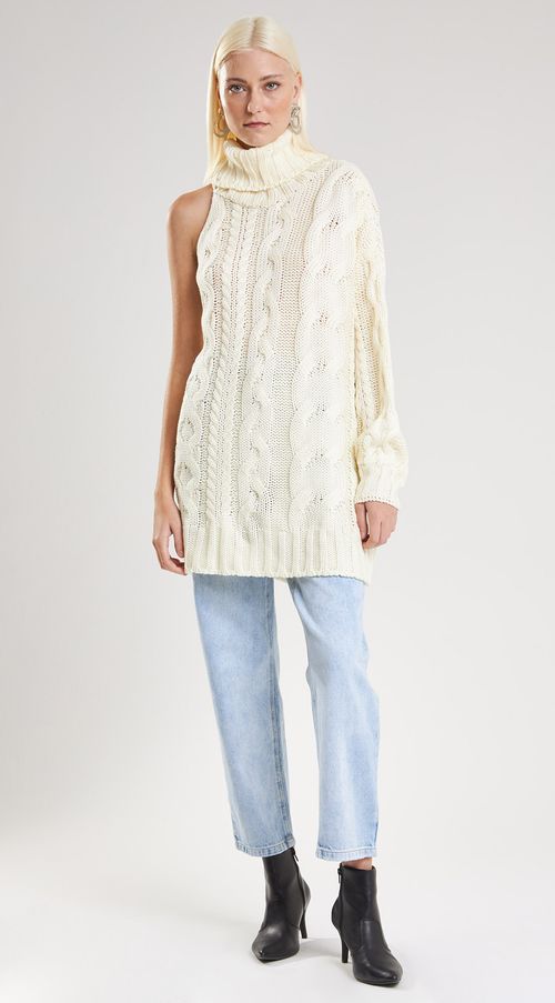 Blusa Iódice Gola Alta Manga Longa Tricôt Off White
