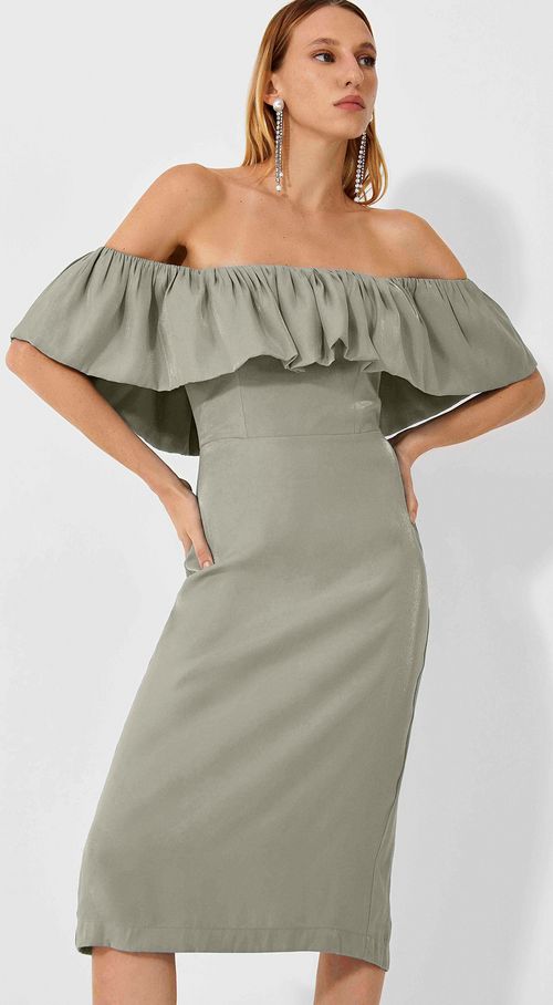 Vestido Iódice Midi Tomara Que Caia Com Fenda Off White