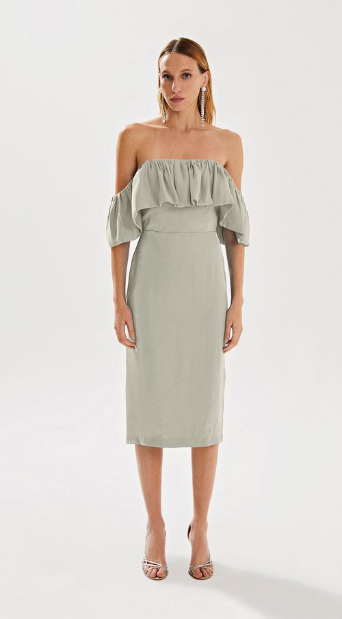 Vestido Iódice Midi Tomara Que Caia Com Fenda Off White
