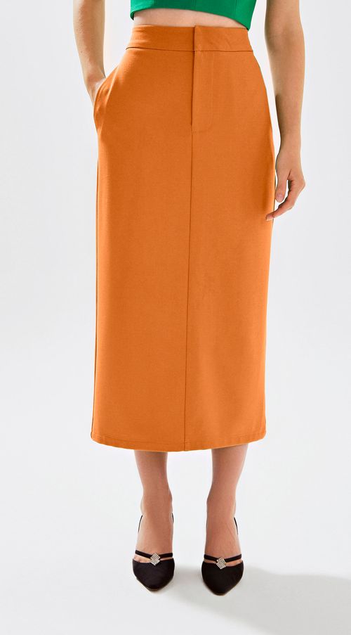 Saia Iódice Midi Reta Com Fenda Laranja