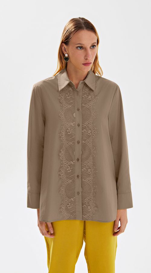 Camisa Iódice Manga Longa Detalhe Renda Off White