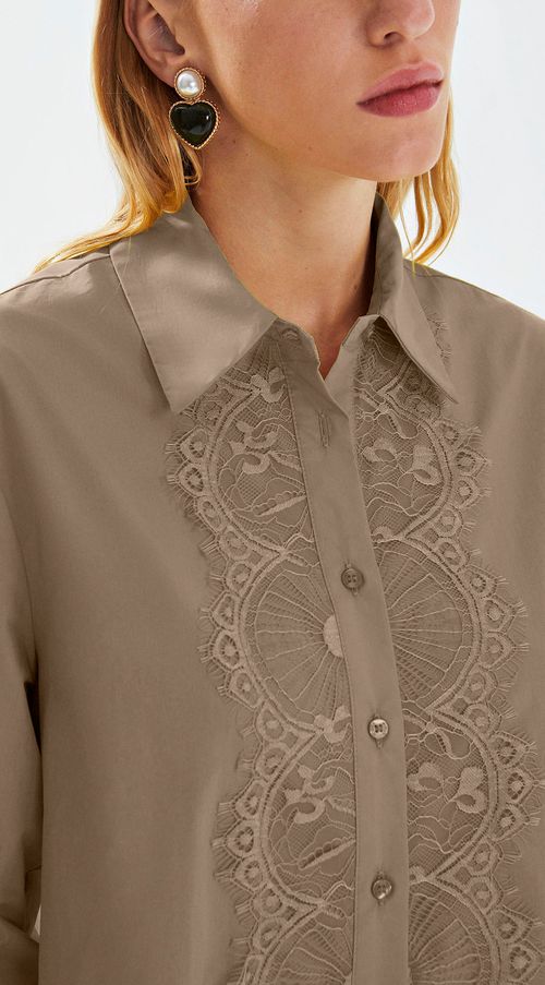 Camisa Iódice Manga Longa Detalhe Renda Off White