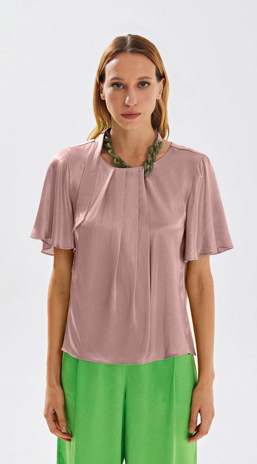 Blusa Iódice Decote Redondo Manga Curta Detalhe Corrente Rosa