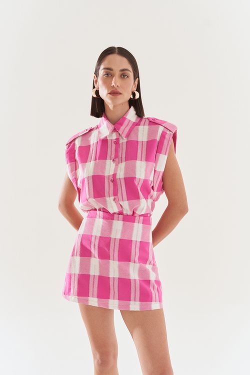 Camisa Iódice Sem Manga Com Recortes Rosa