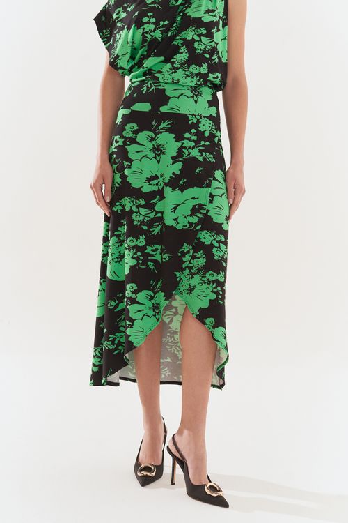 Saia Iódice Midi Reta Com Transpasse Preto