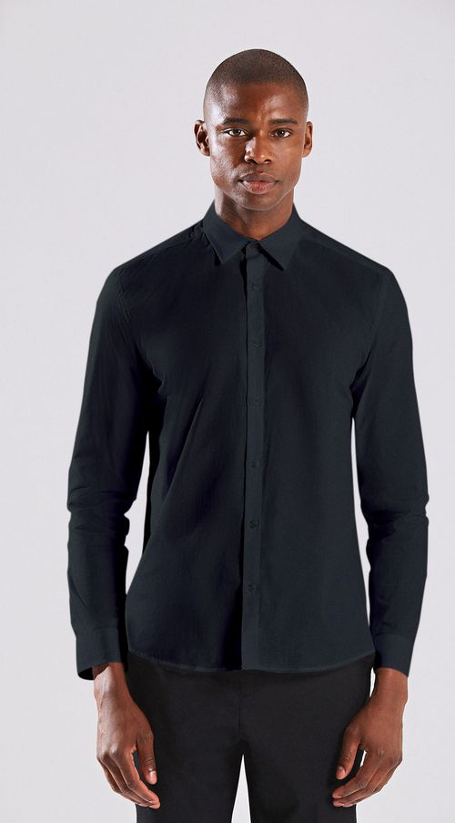 Camisa Manga Longa Com Pregas Preto