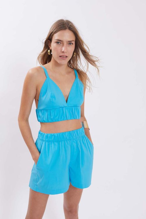 Top Iódice Justo Alça Detalhe Elástico Azul
