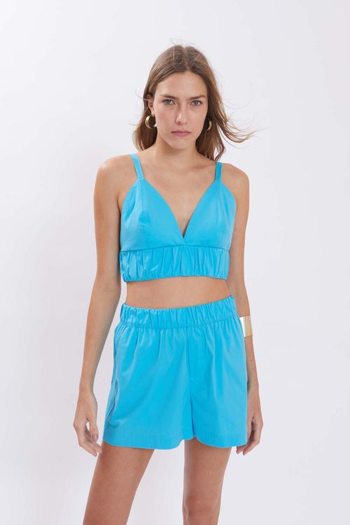 Top Iódice Justo Alça Detalhe Elástico Azul