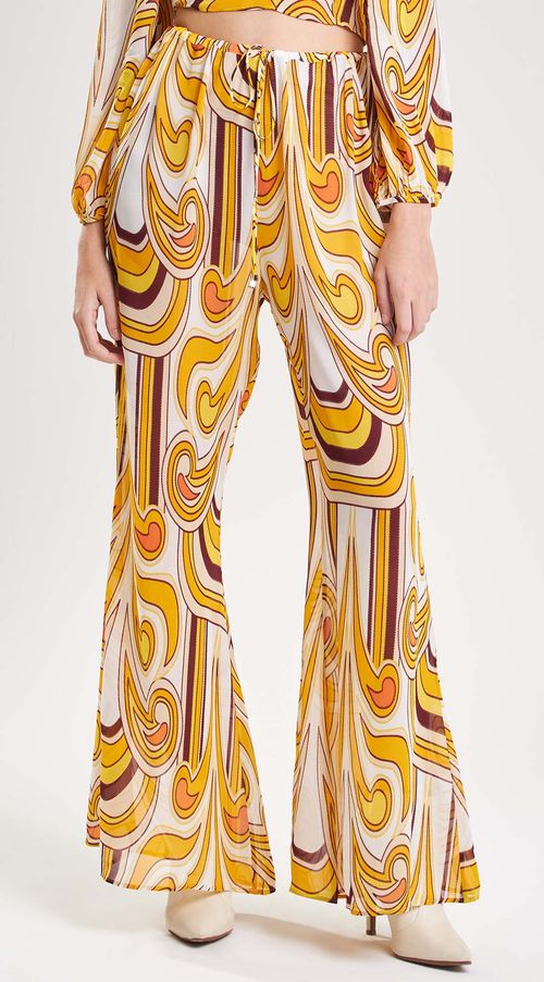 Calca Iódice Flare Cós Alto Com Amarração Off White