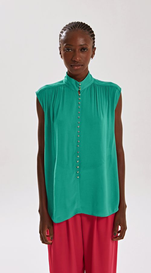 Blusa Iódice Gola Padre Sem Manga Com Franzido Verde
