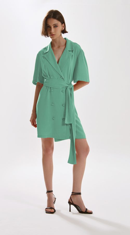 Vestido Iódice Curto Decote V Com Faixa Verde Claro