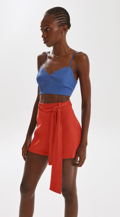 Shorts Iódice Evasê Com Faixa Vermelho