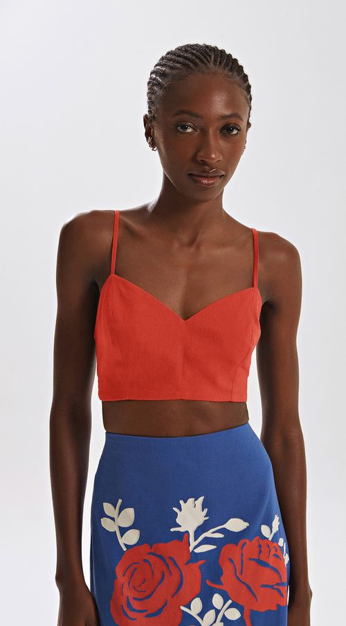 Top Iódice Justo Alça Com Lastex Vermelho