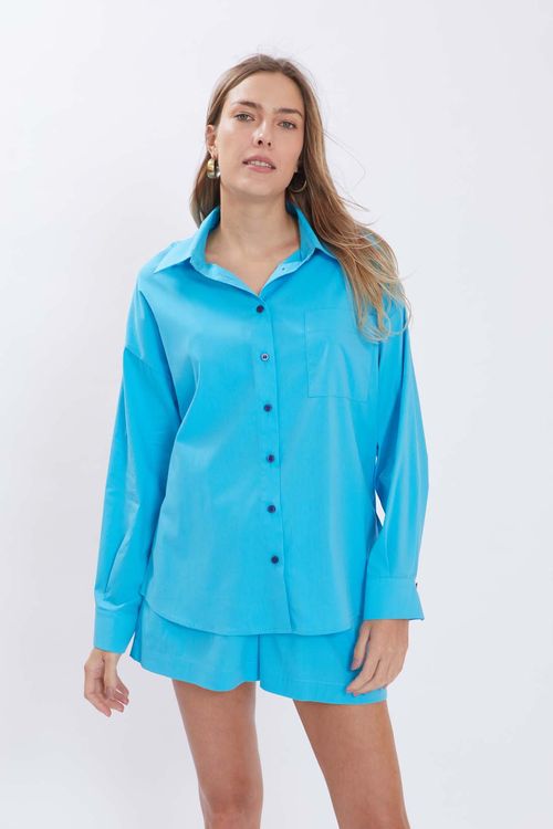 Camisa Iódice Manga Longa Com Bolso Azul