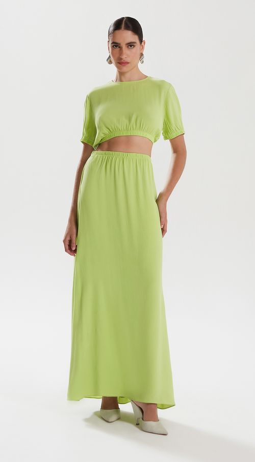 Vestido Iódice Longo Decote Redondo Abertura Frente Verde Claro