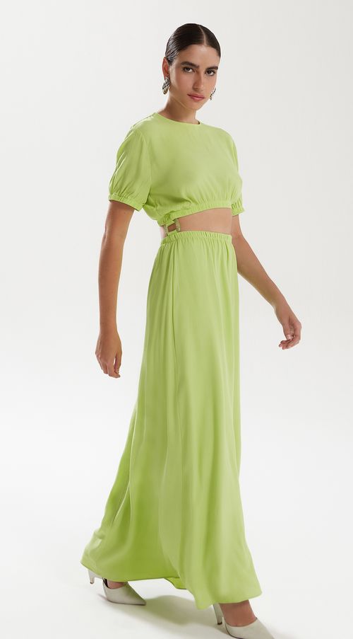Vestido Iódice Longo Decote Redondo Abertura Frente Verde Claro