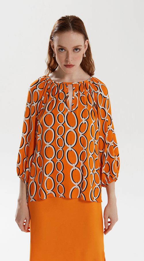Blusa Iódice Decote Canoa Manga 3/4 Com Cordão Laranja