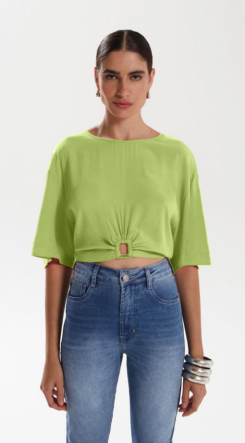 Blusa Iódice Decote Redondo Manga Curta Detalhe Frente Verde Claro