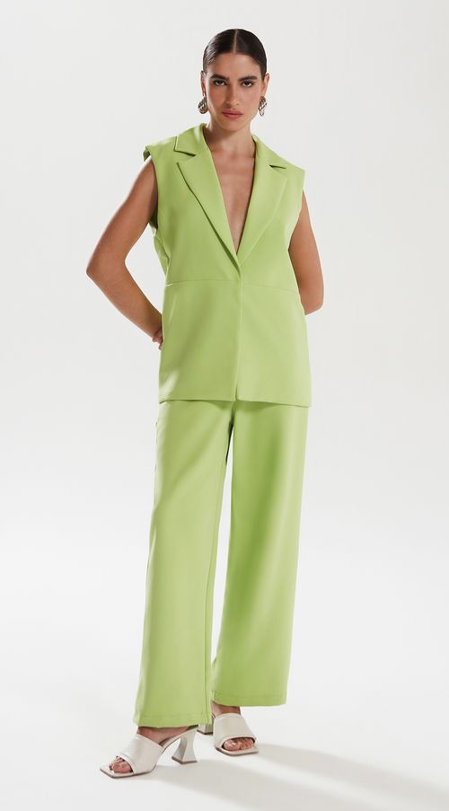 Calca Iódice Reta Cós Alto Com Pregas Verde