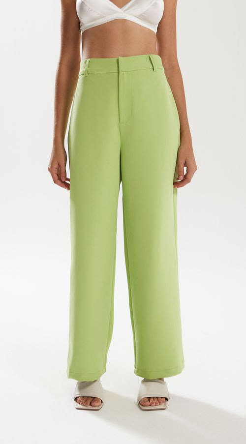 Calca Iódice Reta Cós Alto Com Pregas Verde