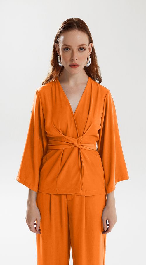 Kimono Iódice Curto Com Amarração Laranja
