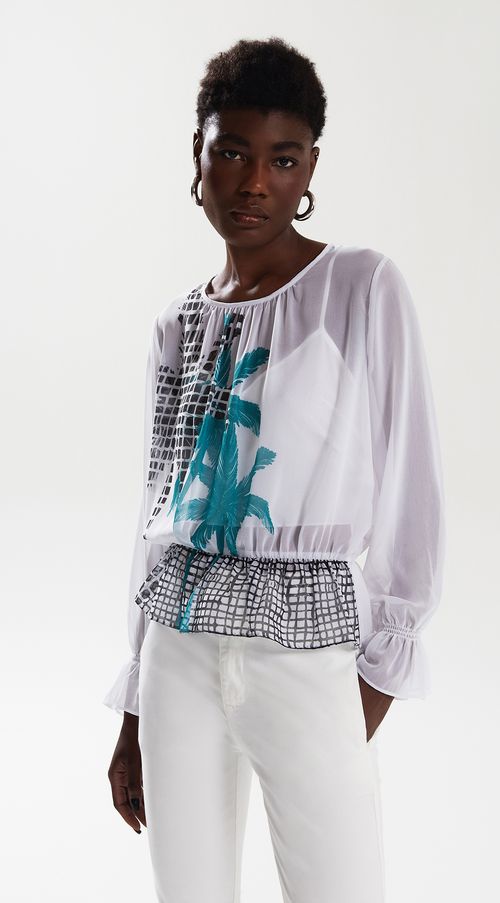 Blusa Iódice Decote Redondo Manga Longa Com Lastex Off White
