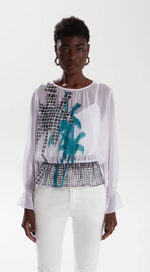Blusa Iódice Decote Redondo Manga Longa Com Lastex Off White