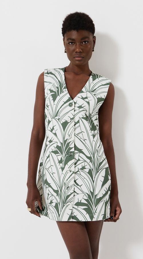 Vestido Iódice Curto Decote V Com Botão Verde