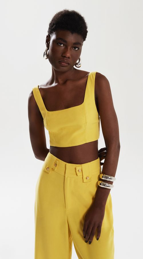 Top Iódice Cropped Sem Manga Decote U Amarelo