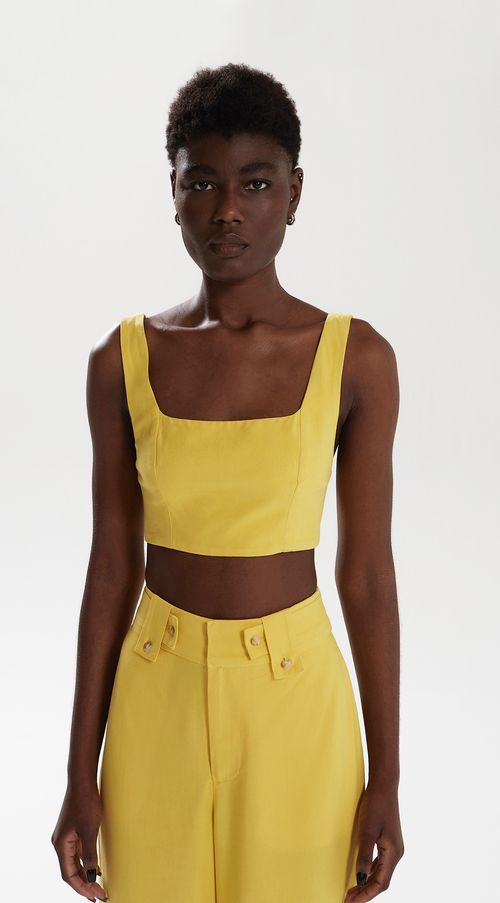 Top Iódice Cropped Sem Manga Decote U Amarelo