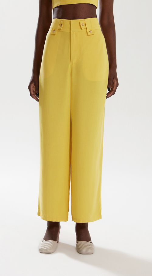 Calca Iódice Reta Cós Alto Detalhe Cós Amarelo