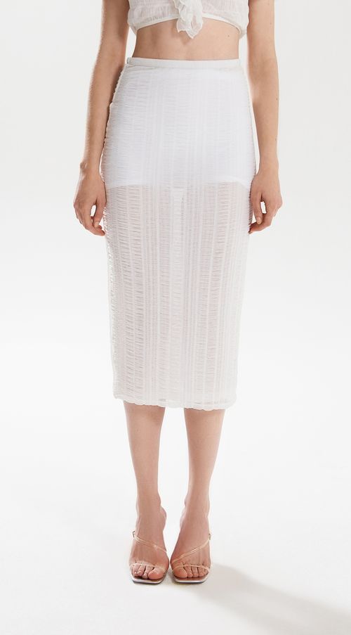 Saia Iódice Midi Lápis Com Franzidos Off White