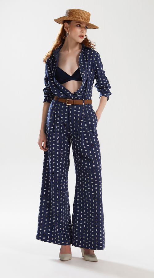 Calca Iódice Pantalona Cós Super Alto Com Pregas Jeans