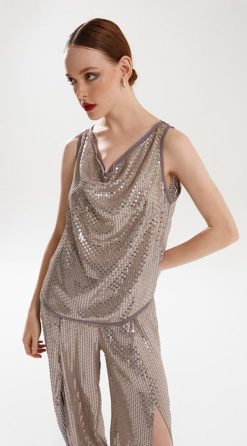 Blusa Iódice Decote Degage Sem Manga Detalhe Viés Prata