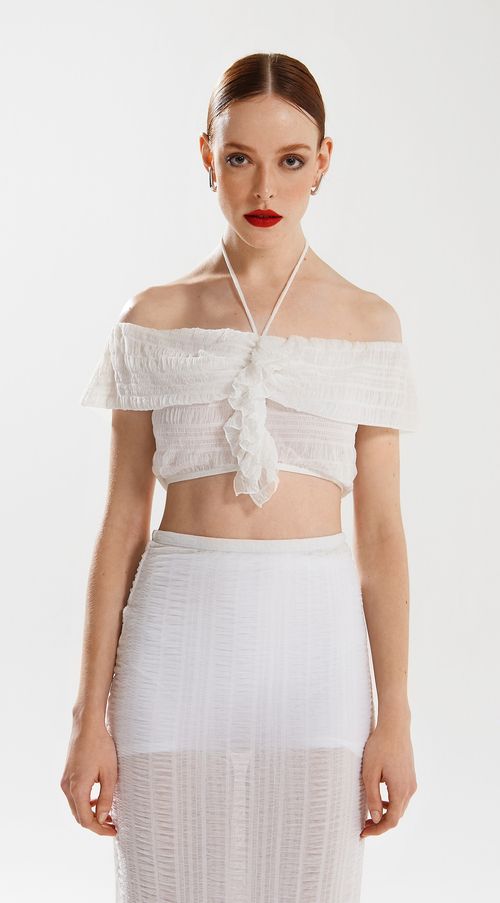 Top Iódice Cropped Ombro A Ombro Detalhe Alça Off White