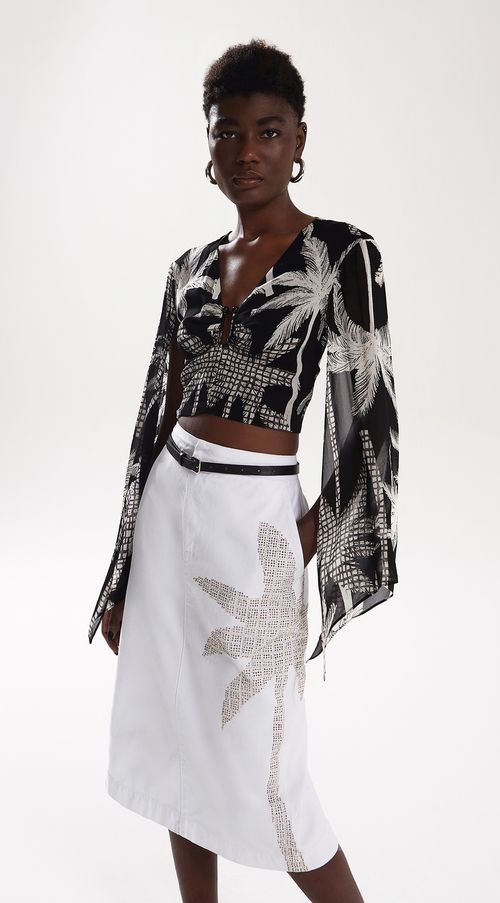 Blusa Iódice Decote Profundo Manga Longa Abertura Manga Preto
