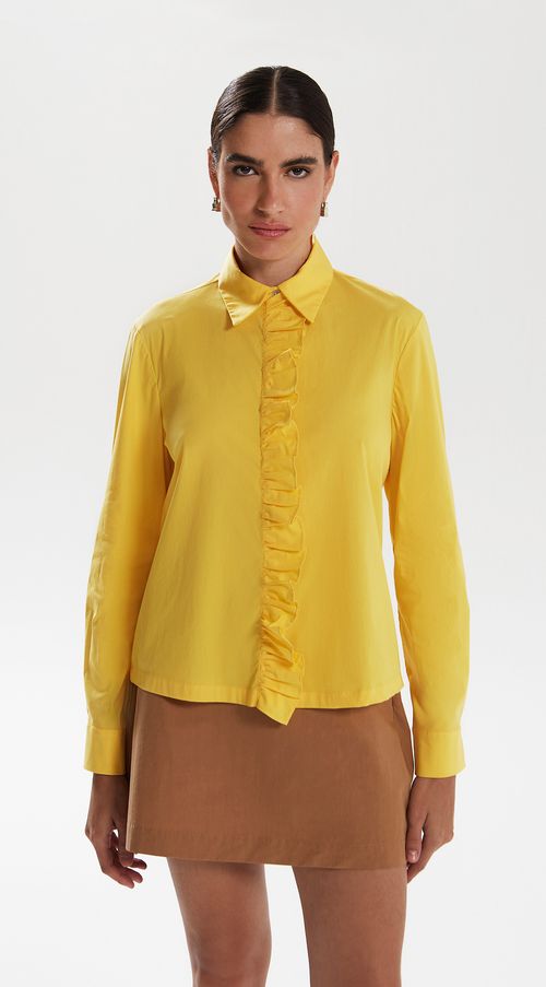 Camisa Iódice Manga Longa Com Babado Amarelo