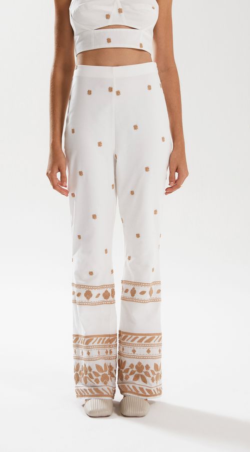 Calca Iódice Flare Cós Alto Detalhe Barra Off White