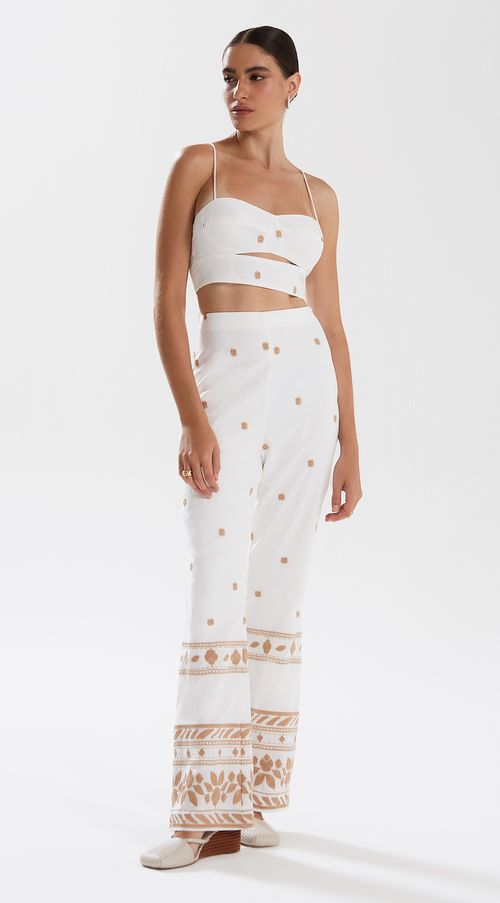 Calca Iódice Flare Cós Alto Detalhe Barra Off White