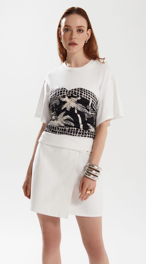 T-Shirt Iódice Decote Ribana Com Corset Off White
