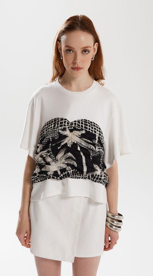 T-Shirt Iódice Decote Ribana Com Corset Off White