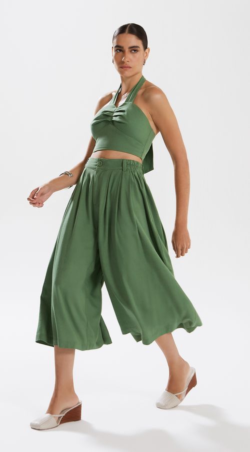 Calca Iódice Capri Cós Alto Alfaiataria Verde